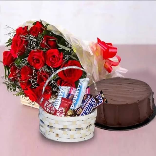 Basket Flowers and Cake